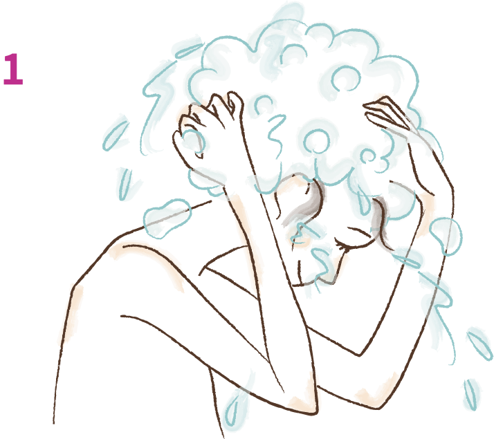 Step1 シャンプーの洗浄成分が髪に残っているとコンディショナーの効果を発揮できないことがあります。シャンプーのヌルヌル感がなくなるまで、しっかりと時間をかけて洗い流した後にコンディショナーを使うことで効果を最大限に引き出すことができます。